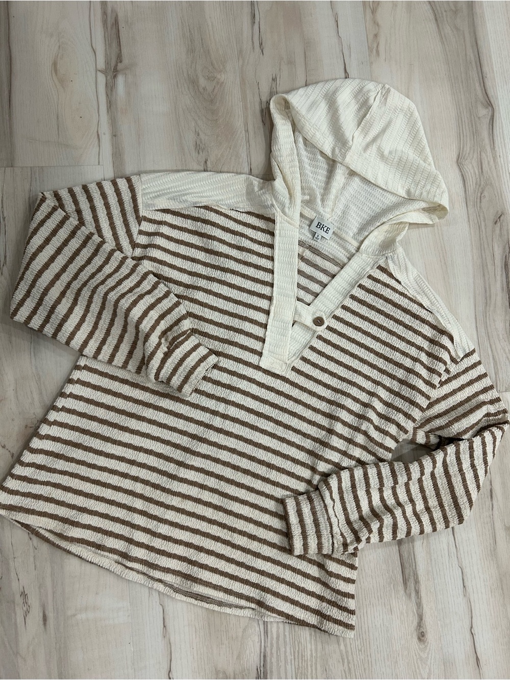 BKE Cream & Brown Striped Hooded Pullover